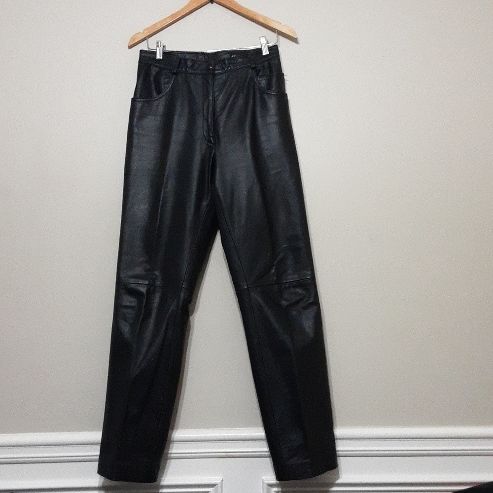 Vintage Reed sportswear black leather pant straight legs black women 6 y2k retro
